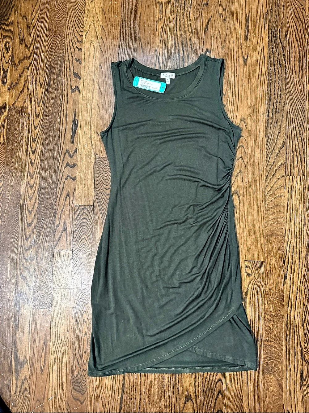 AVLN Studio Lane Ruched Knit Dress Ruched Mini Dress in Green Size Medium NWT